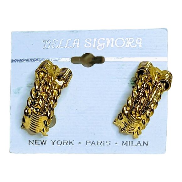 Bella Signora Jewelry - Vintage Bella Signora Yellow Gold Tone‎ Metal Clip On Earrings Women's Jewelry